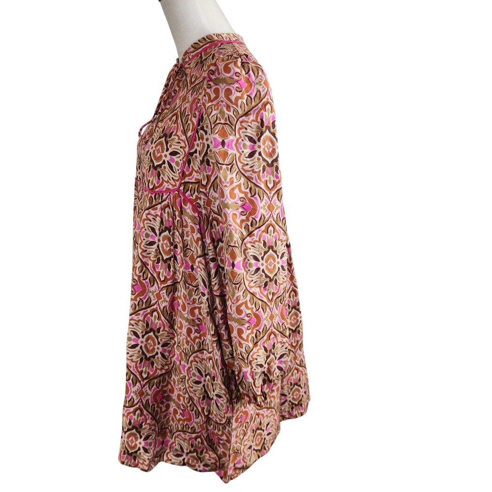 TCEC Boho Print Tie Neck Long Sleeve Mini Dress Womens Large Cottagecore‎ Boho - Picture 4 of 8